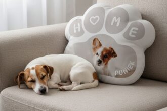 poduszka w kształcie łapki ze zdjęciem psa